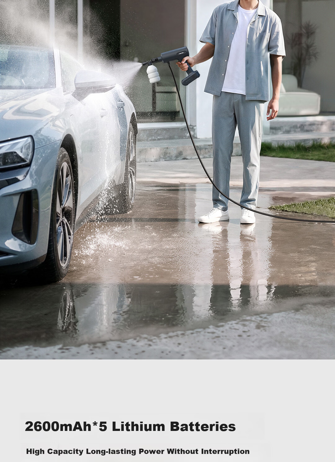 Deli High-Pressure Car Wash Water Gun Household Car Washer Large Capacity Battery Long Battery Life High Power Multifunctional Lightweight Portable 10