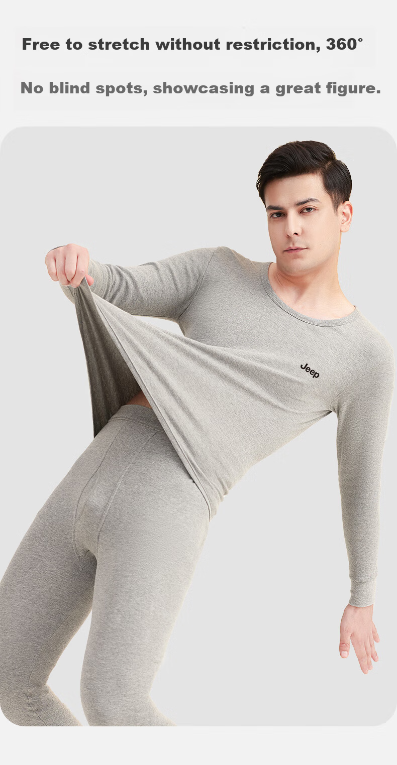 JEEP Men's Thermal Underwear Set [Pure Cotton + 7A Antibacterial] Autumn Long Johns Cold-Resistant Antibacterial Mite-Resistant Lightweight Set 13