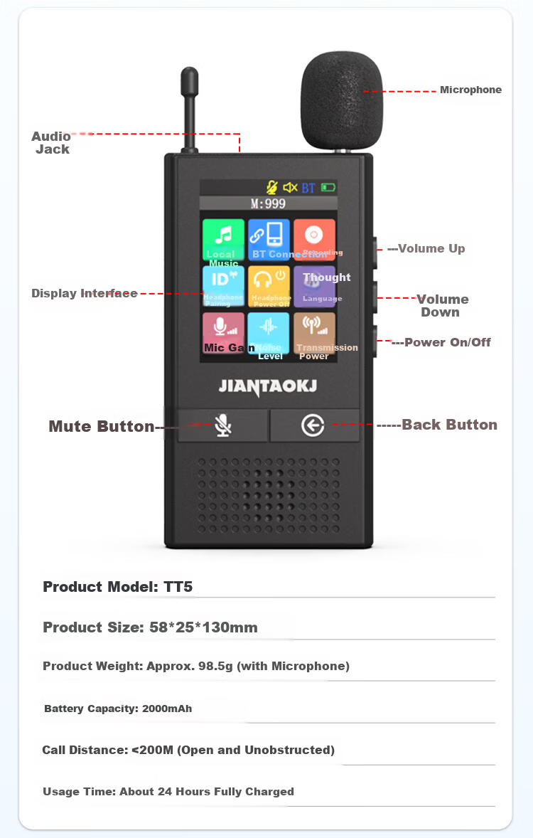 JIANTAOTECH Wireless Tour Guide System One-to-Many Group Teaching Training Corporate Reception Factory Exhibition Electronic Earpiece for Tour Guides Scenic Area Interpretation 3