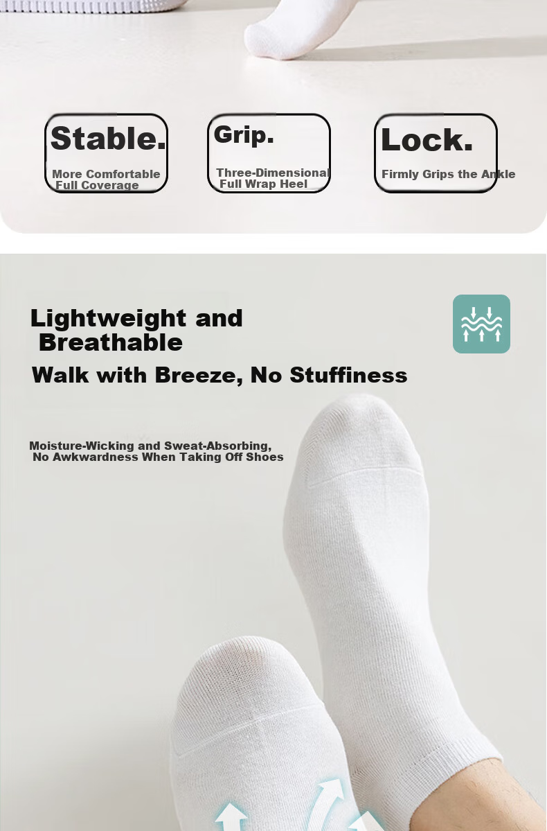 Qihaiqiu Disposable Socks Unisex Daily Use No-Wash Travel Business Portable Sweat-Absorbent Breathable Short Tube Black 5 Pairs Pack 8