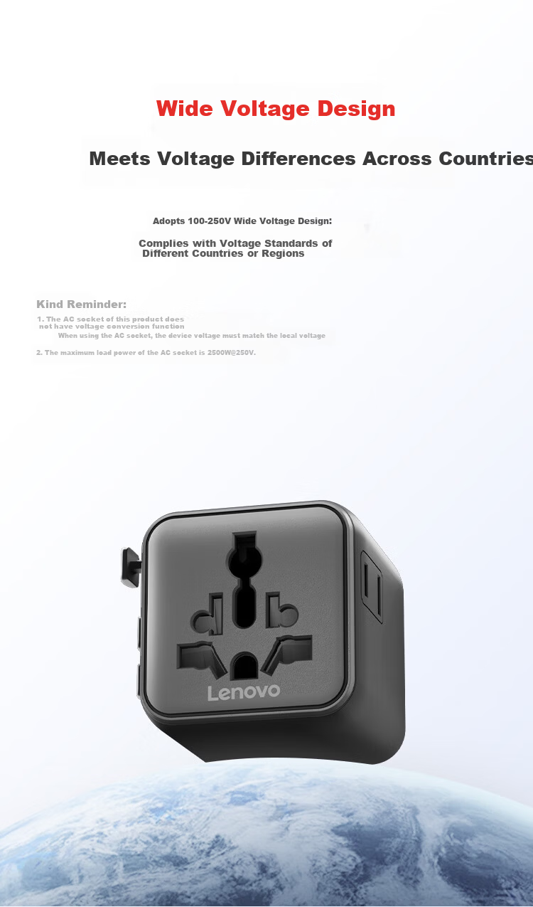 Lenovo PD35W Fast Charging Universal Travel Adapter Multi-Functional Socket for Global Use Compatible with Hong Kong, Macau, Japan, Korea, Europe, UK, US, and Australia Standards 12