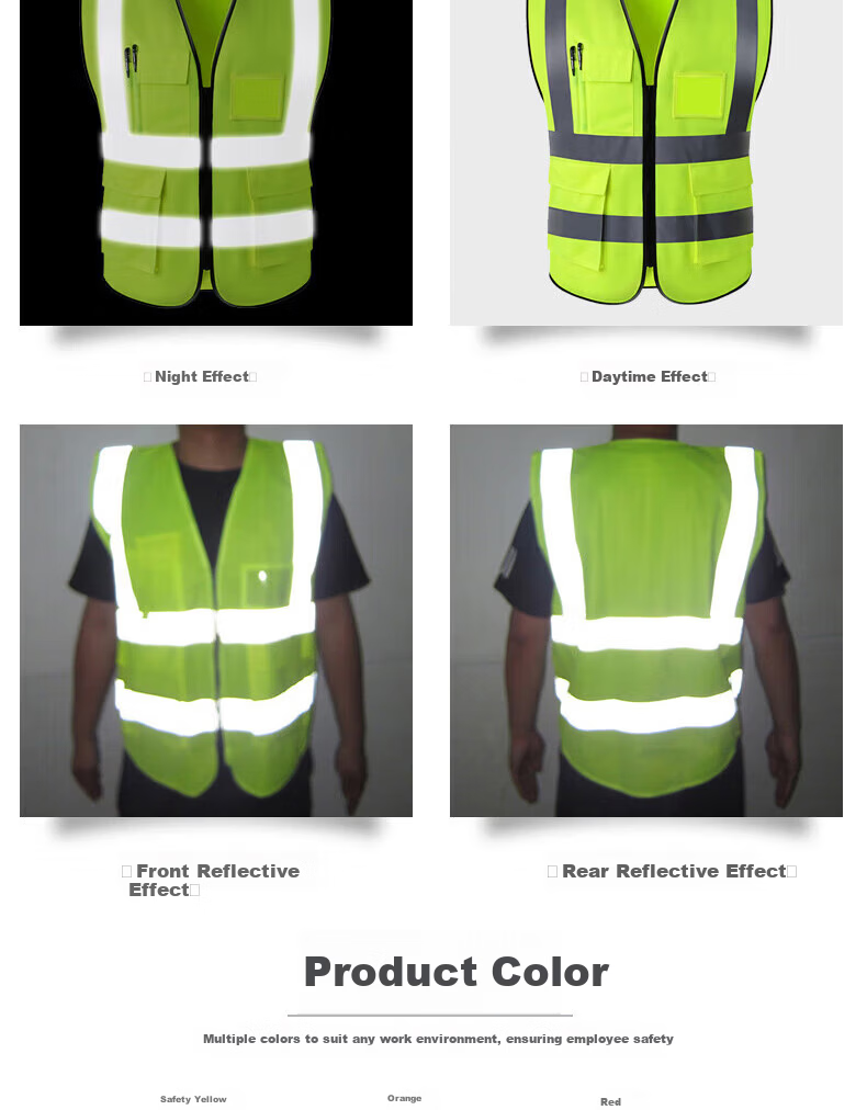 BAIGE Reflective Vest Durable Thickened Traffic Construction Sanitation Vest Fluorescent Multi-pocket Zipper Orange CW365757 26