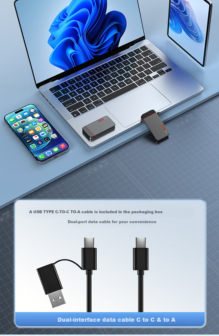 Lenovo 2TB Portable SSD USB 3.2 High-Speed 2000MB/s T2000 Series Compact External Hard Drive Nationwide Warranty 7