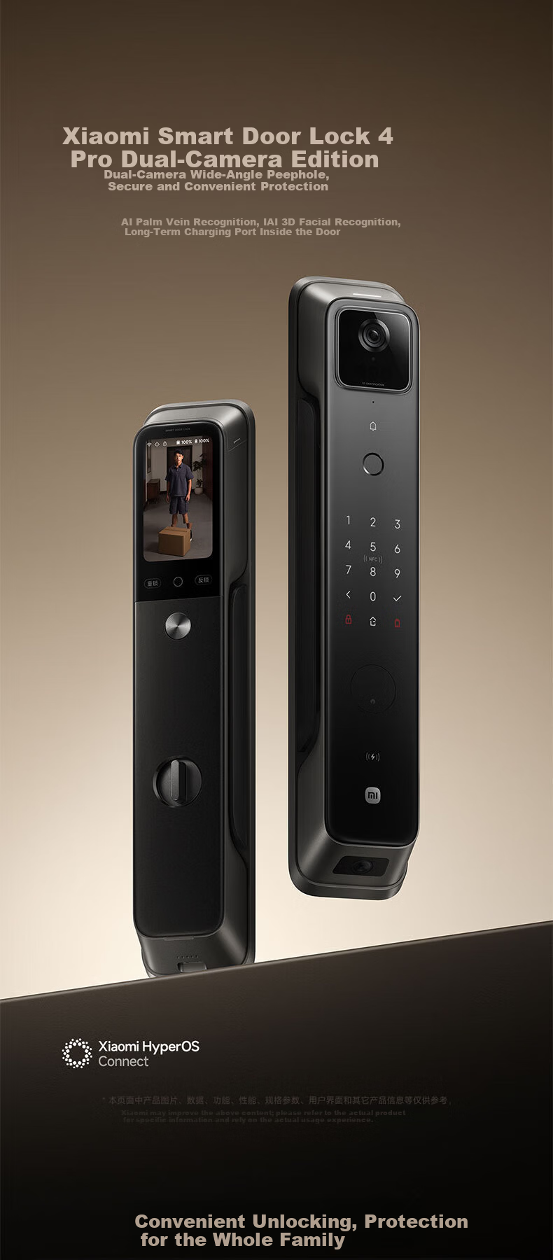 Xiaomi Smart Door Lock 4 Pro Dual-Camera Facial Recognition Palm Vein Cat Eye Large Screen Home Smart Lock 3