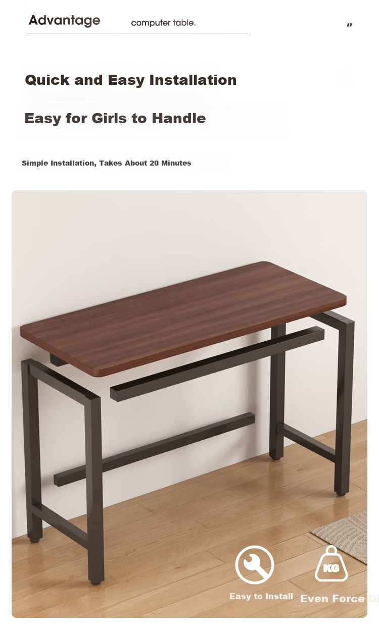 Zhuobo Computer Desk Desktop Study Table Home Small Table Bedside Table BZ58 Walnut 80x40cm 10