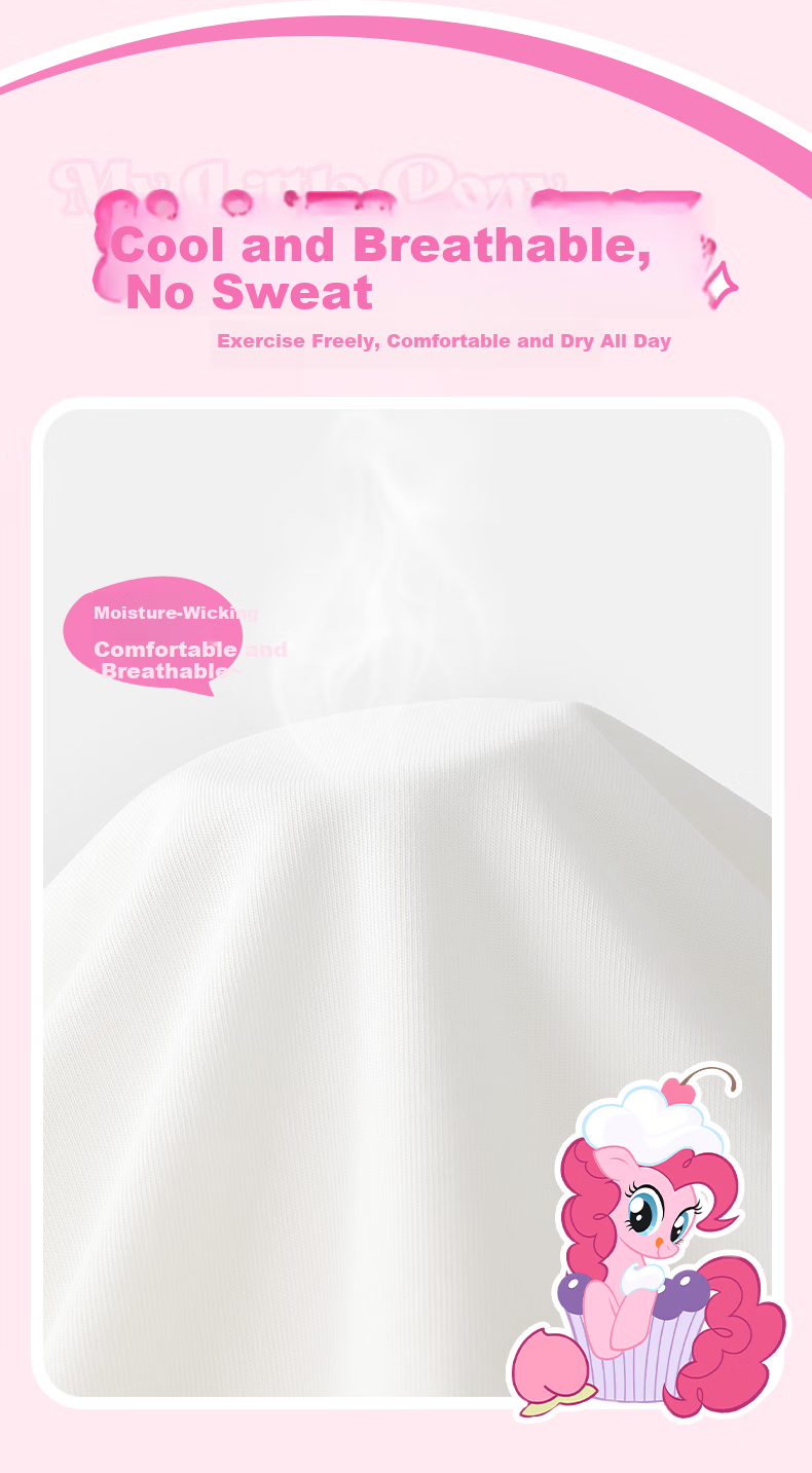 My Little Pony Girls' Short Sleeve T-Shirt 2026 New Color-Block Shell Embroidery Top Cooling Half Sleeve White 110 8