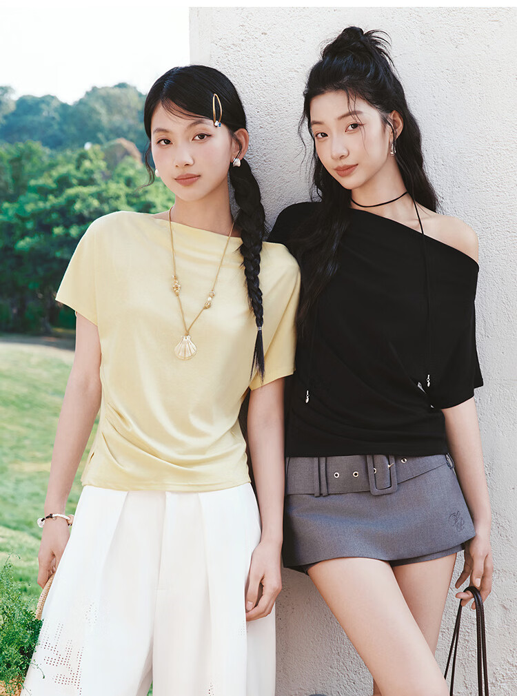 Semir Chen Duling Women's Short Sleeve T-Shirt 2026 Summer Crop Off-Shoulder Waist Slim Atmosphere Top 109326100005 17