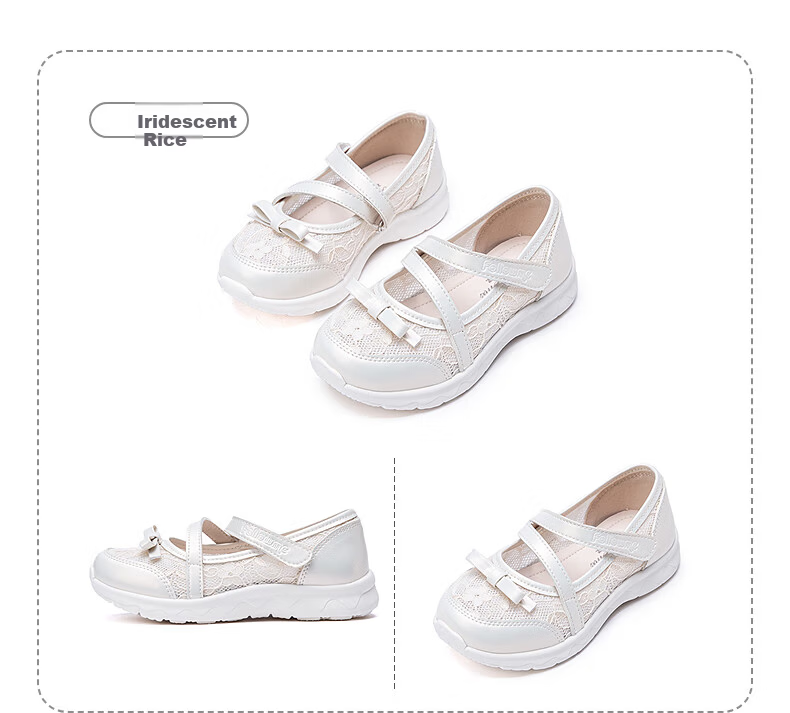 Follow Me Girls' Sports Shoes, Spring And Autumn Mesh Breathable Casual Shoes, Big Kids Sweet Bow Flats, Silver, Size 30 11