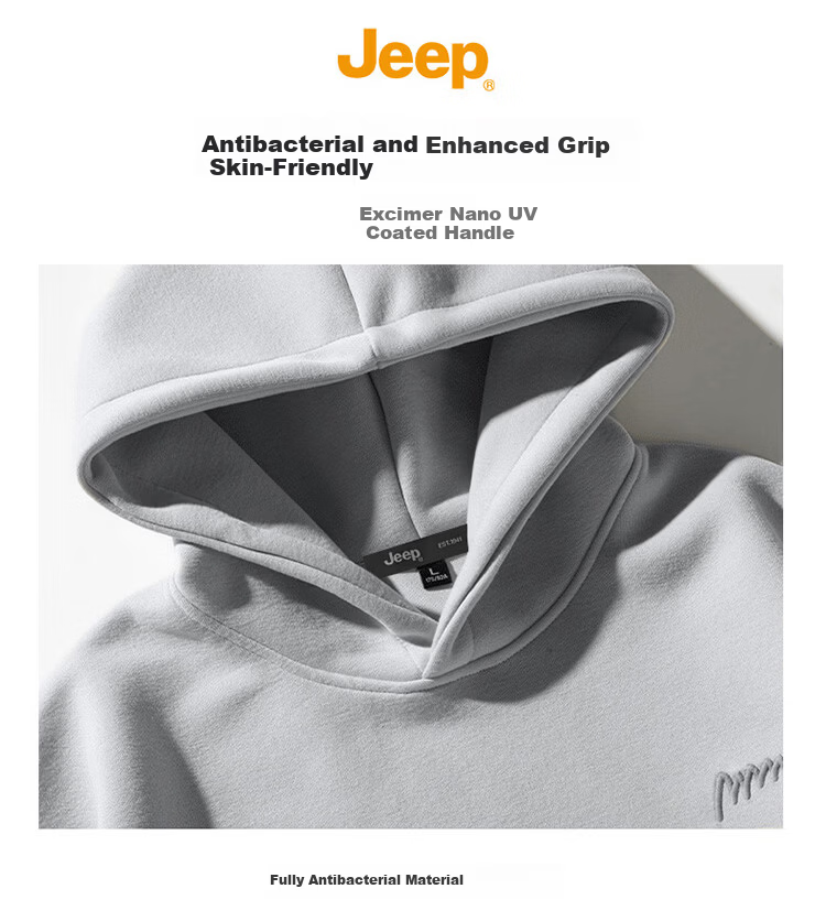 JEEP Men's Hoodie Sweatshirt Spring Autumn Embroidered Loose Fit Black L 7