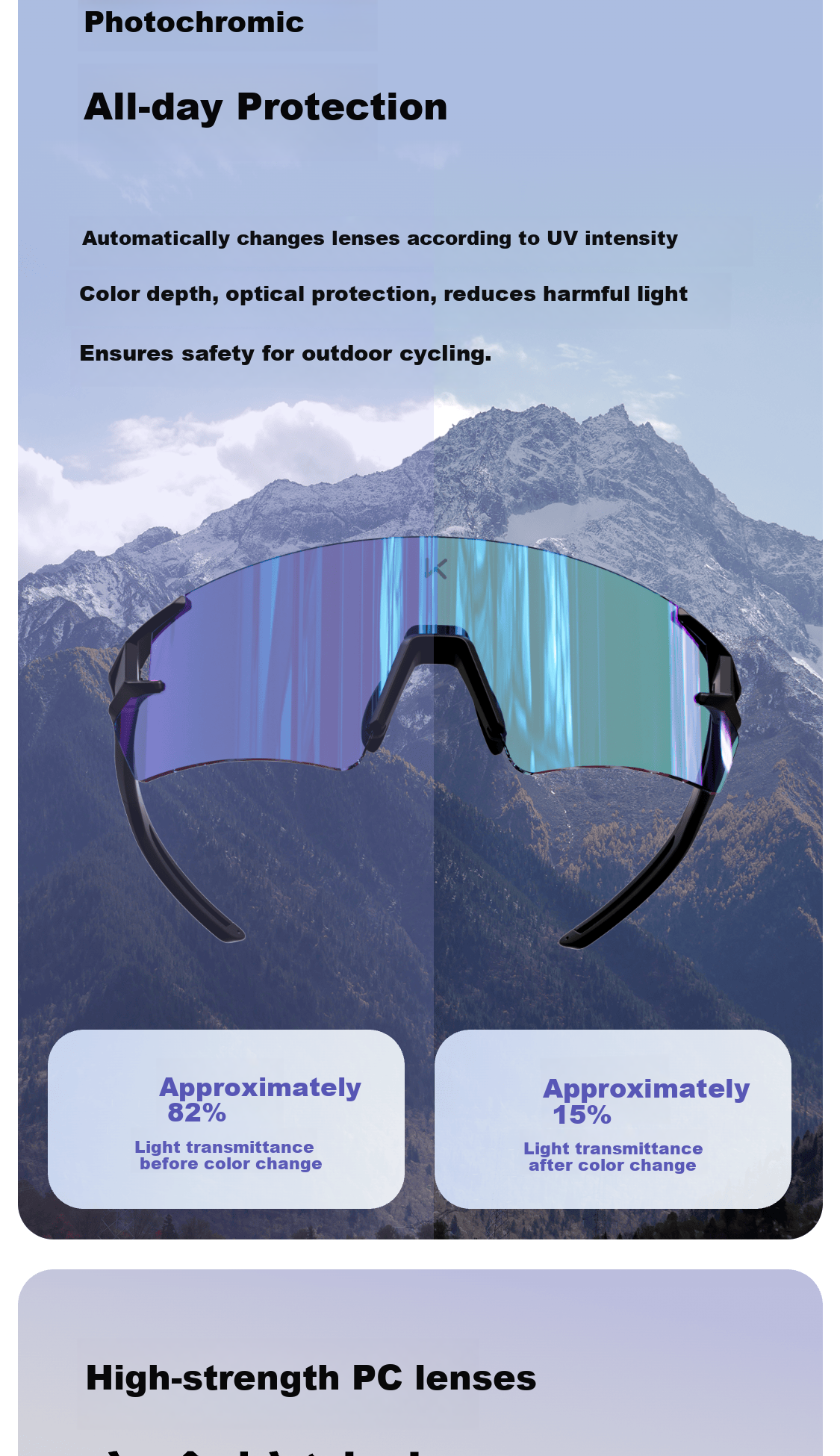 Keep Day and Night Dual-Use Color-Changing Cycling Goggles Marathon Outdoor Windproof Sandproof Road Bike Coated Mercury Lens 5