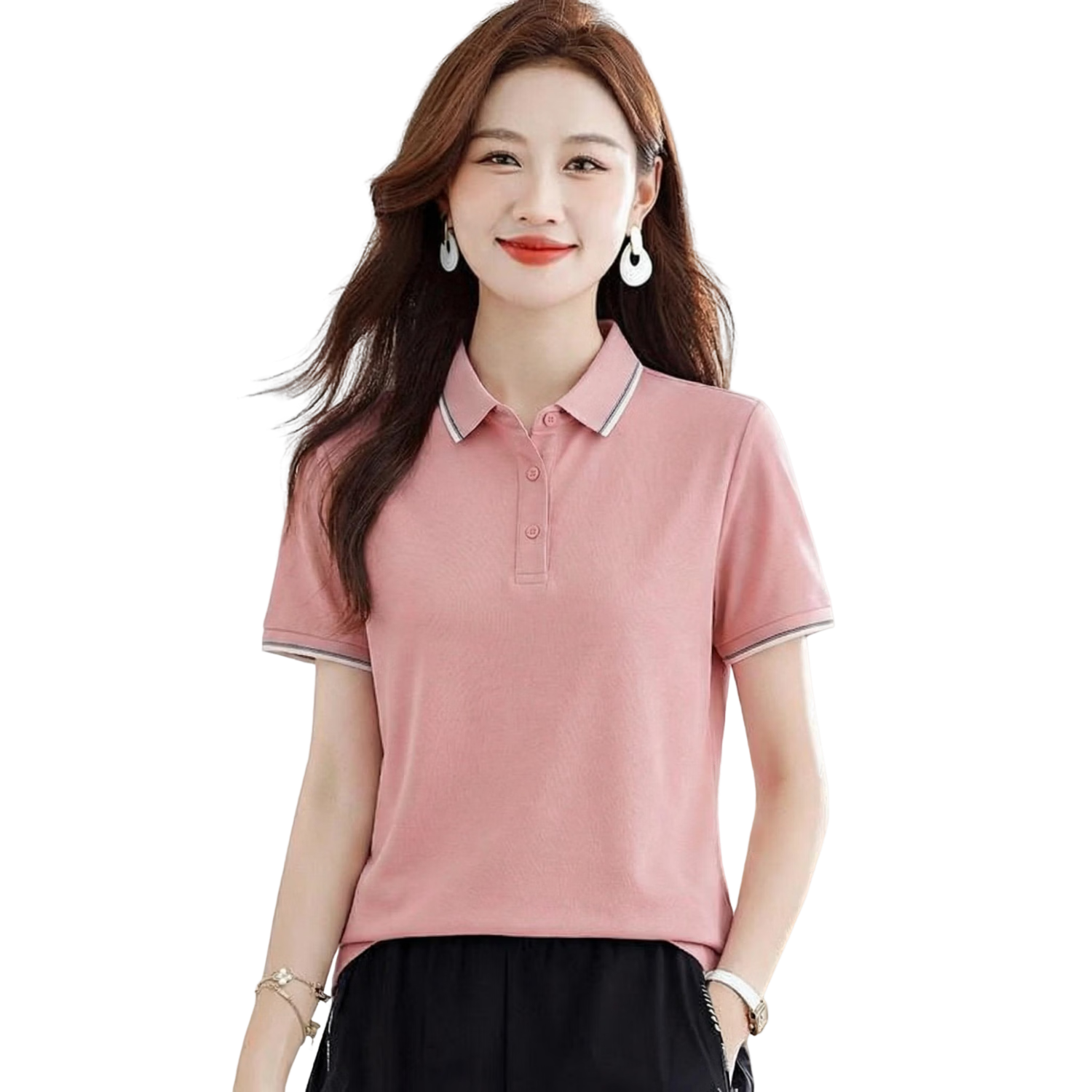 TUCANO Women's Short Sleeve Business Cool Solid Breathable Quick-Dry Polo Shirt Fashion Top Black L