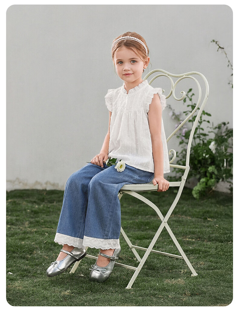 JELLYBABY French Style Puff Sleeve Shirt and Wide Leg Pants Set Summer New Girls Shirt and Long Pants for Older Kids 17