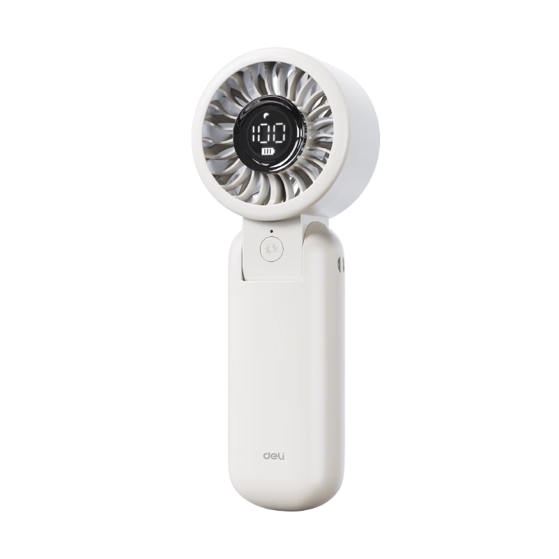 Deli Handheld Portable USB High-Speed 5-Speed Fan Outdoor Digital Display Small Fan Student Office Desktop Foldable Small Fan Smart Digital Display White LK111