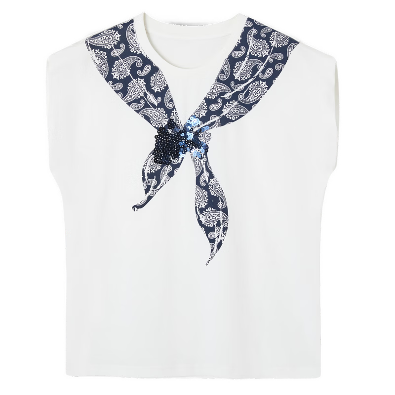 Demana [Cooling Black Technology Sorona] Summer Vintage Floral Bow Tie Round Neck Short Sleeve Loose Women's T-Shirt