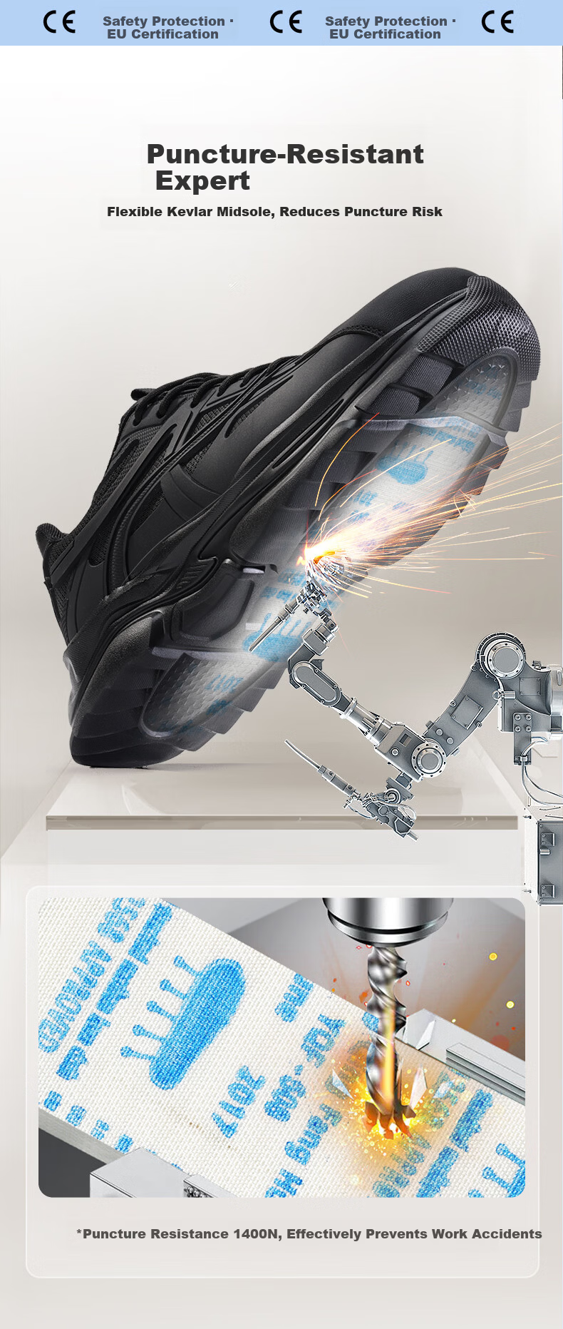 Weirdun Men's Summer Breathable Steel Toe Safety Work Shoes Anti-Smash Anti-Puncture Ultra-Light Soft Construction Site Safety Shoes 5061 Size 41 6