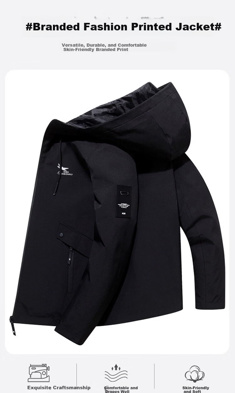RED DRAGONFLY Men's Business Casual Fashion Simple Versatile Loose Comfortable Hooded Jacket Black A M 5