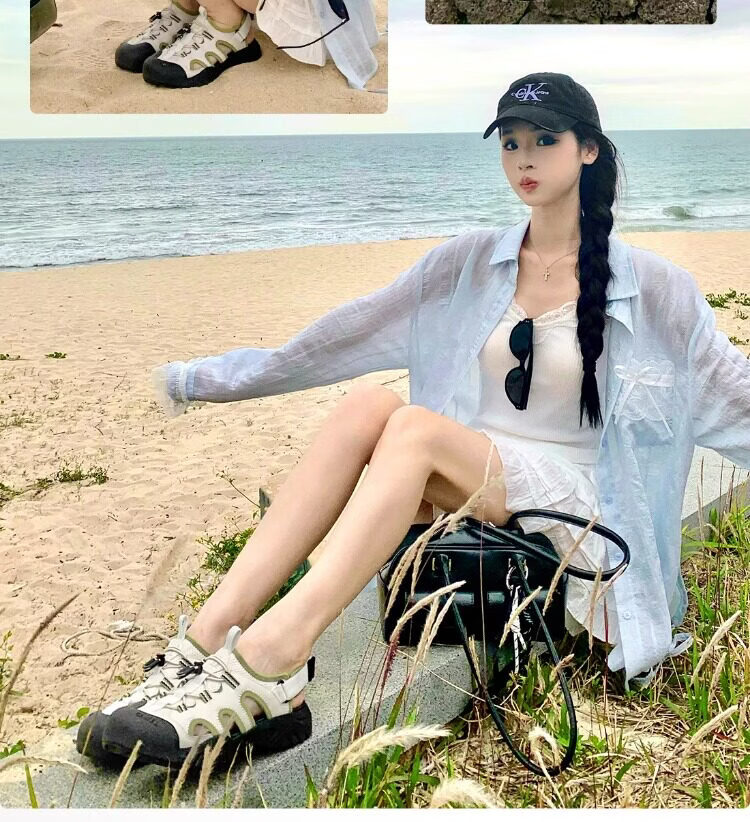CAMEL Women's Outdoor Hollow Mesh Ugly Cute Sandals Thick Sole Creek Shoes L25M076036 Black Size 37 2