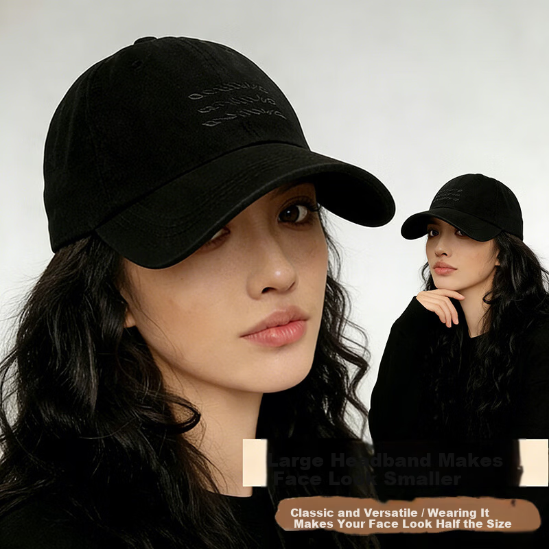 HAOGUAN Women's Baseball Cap Spring Summer New Retro Washed Fleece Sun Protection Duckbill Hat Korean Style Versatile Large Head Circumference Trendy Cap 1