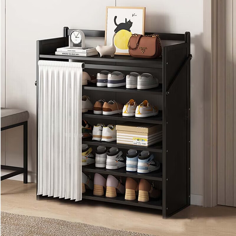 Xiaojiangcai Simple Multi-Layer Shoe Rack No-Assembly Home Entryway Dormitory Shoe Cabinet Storage Dustproof Black 5-Tier 50cm