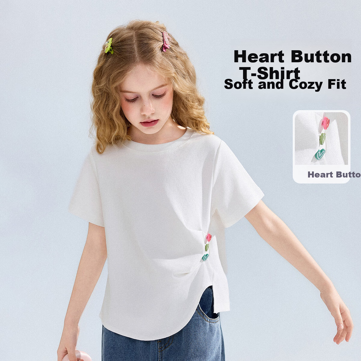 ASK JUNIOR Kids Short Sleeve T-Shirt 26 Summer Girls Side Ruffle Design Youth Half Sleeve Tee White 1