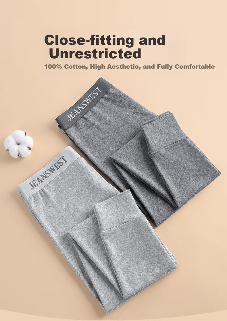 Jeanswest Men's 100% Cotton Thermal Long Johns Autumn Thin Skin-Friendly Cold-Resistant Underwear 5