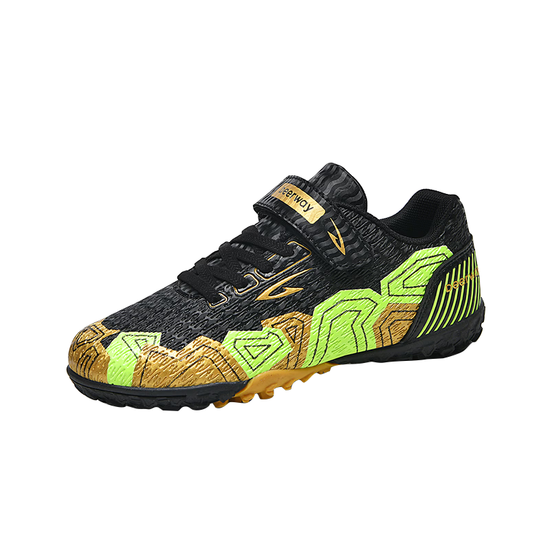 DEERWAY TF Turf Kids Soccer Shoes Boys Girls 6-12 Years Breathable Cushioning Training Match Shoes Black Yellow 37