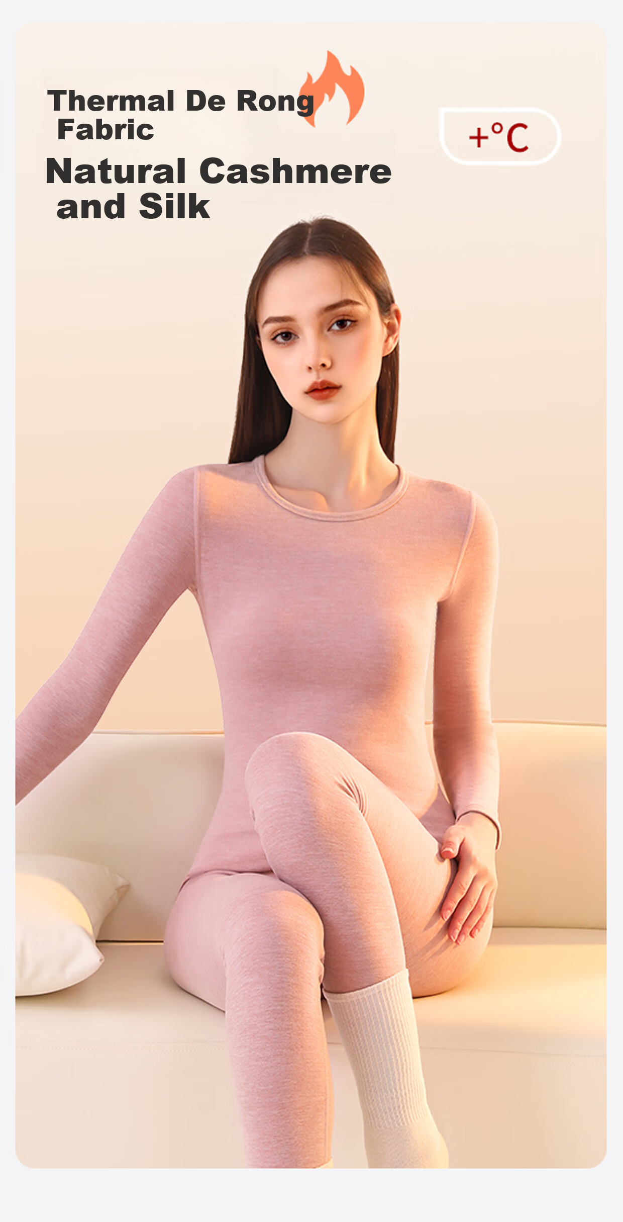 Urban Beauty Women's Thermal Underwear Set Autumn Long Johns Winter Cashmere Silk Cold-Resistant Derong Heating Crew Neck Seam-Locked Set 1