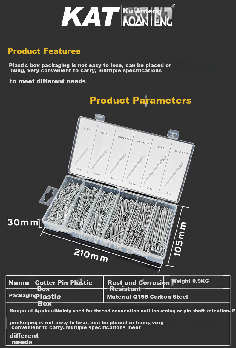 Kuanteng Open and Close Elastic Pin Carbon Steel Wave Pin R-Shaped Cotter Pin Hairpin Lock Pin Bolt Pin B-Type Pin Set 2