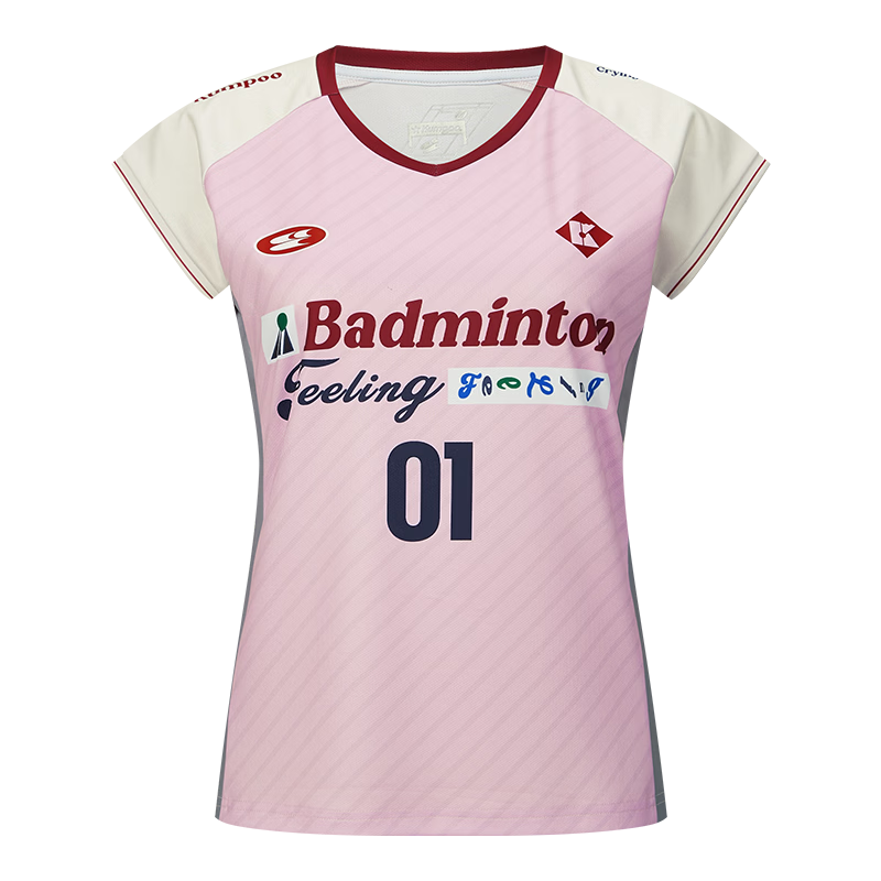 KUMPOO Women's Short Sleeve Quick-Dry Badminton Jersey ACT261606-Light Pink S