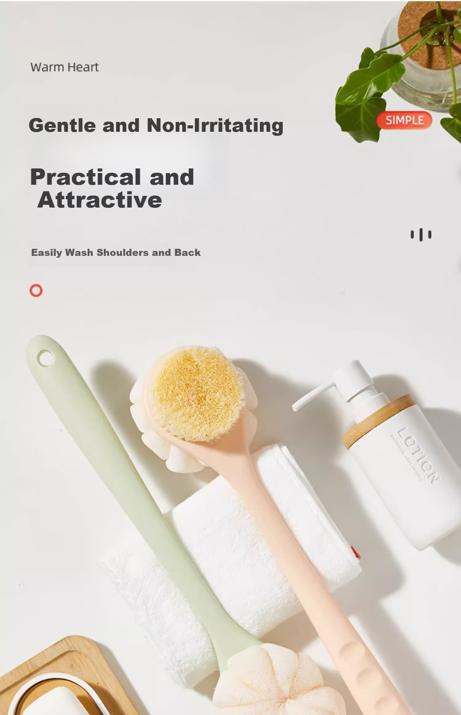 Youqin Long Handle Soft Bristle Double-Sided Bath Brush Exfoliating Scrub Brush Body Scrubber 8
