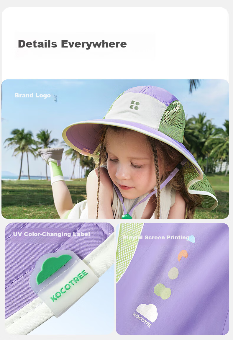 Kocotreekk Kids Sun Protection Hat Large Brim Boys Girls UV Protection Sunshade Hat with Neck Flap 28
