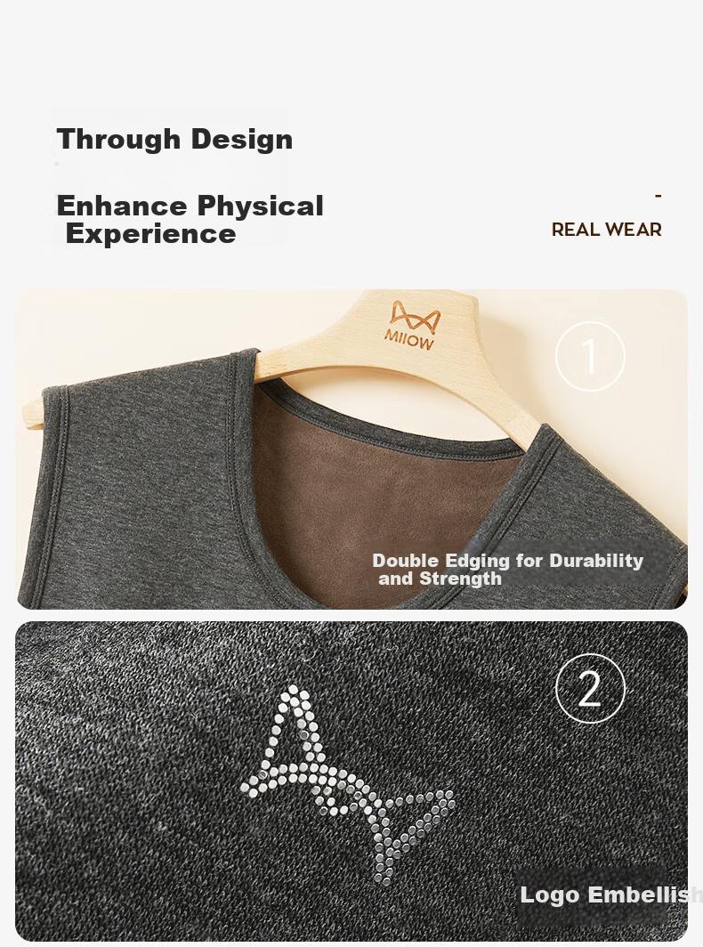 MiiOW [Fleece-Lined Thick Cashmere] Men's Thermal Vest, Sleeveless Undershirt, Tank Top, Vest, Underwear for Women, Autumn And Winter 11