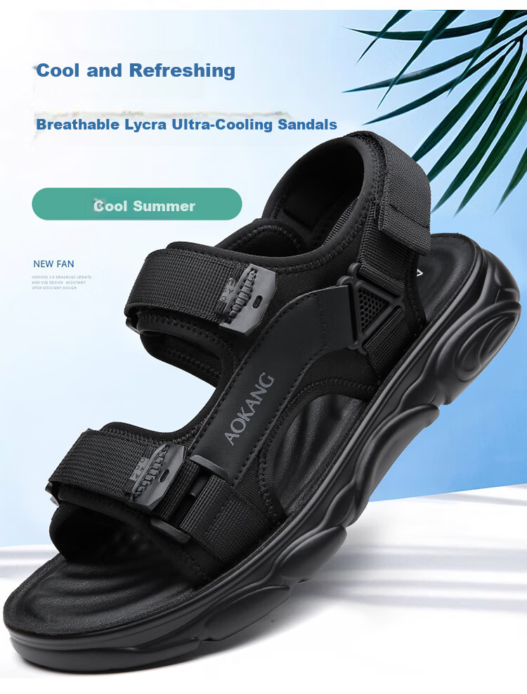 Aokang Men's Beach Sports Sandals Casual Velcro Sandals Black Size 42 3