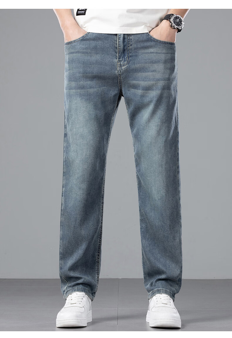Zengzhi Denim Men's Jeans Summer Stretch Comfortable Breathable Straight-Leg Versatile Pants Vintage Blue 29 12