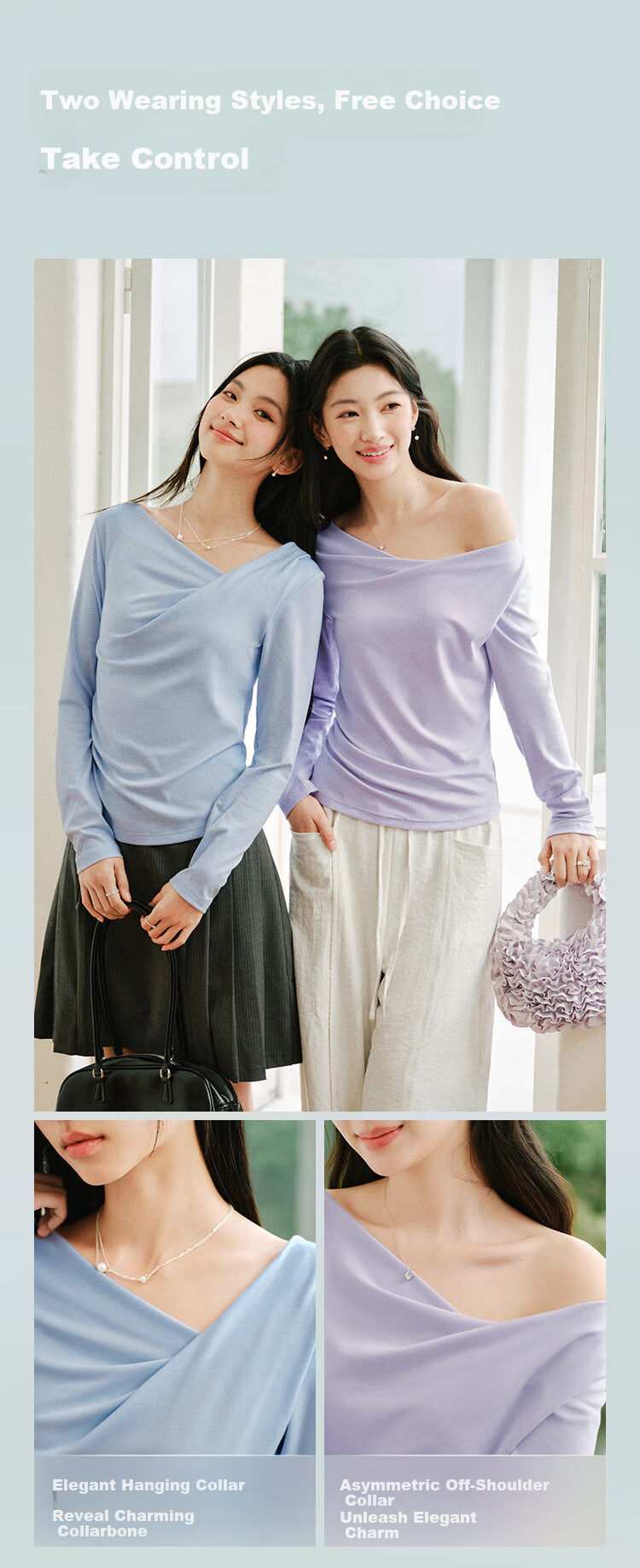 Semir Women's Spring Long Sleeve T-Shirt Short Asymmetric Off-Shoulder Slim Fit Top 2026 109126101001 4