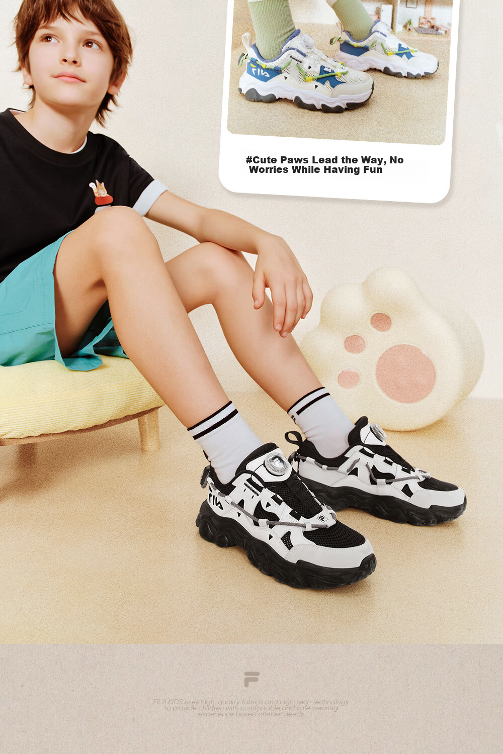 FILA Kids Running Shoes 2026 Summer Boys Girls Youth Sports Cat Claw Sneakers 15