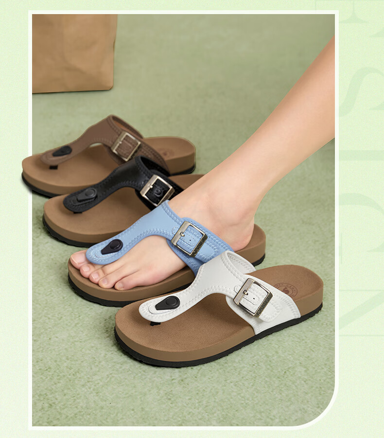 CAMEL Women's Beach Sandals Simple Casual Toe-Post Buckle Birkenstock Style L26M504036 Off-White 37 3