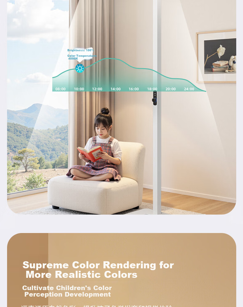 Dell Vertical Eye-Care Floor Lamp Full Spectrum 130W Children's Student Reading Desk Lamp Bedroom Bedside Light 27