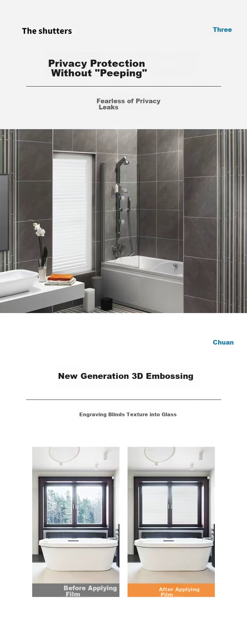 Fuju Bathroom Window Frosted Privacy Glass Film Translucent Opaque Louver Pattern 60x300cm 5