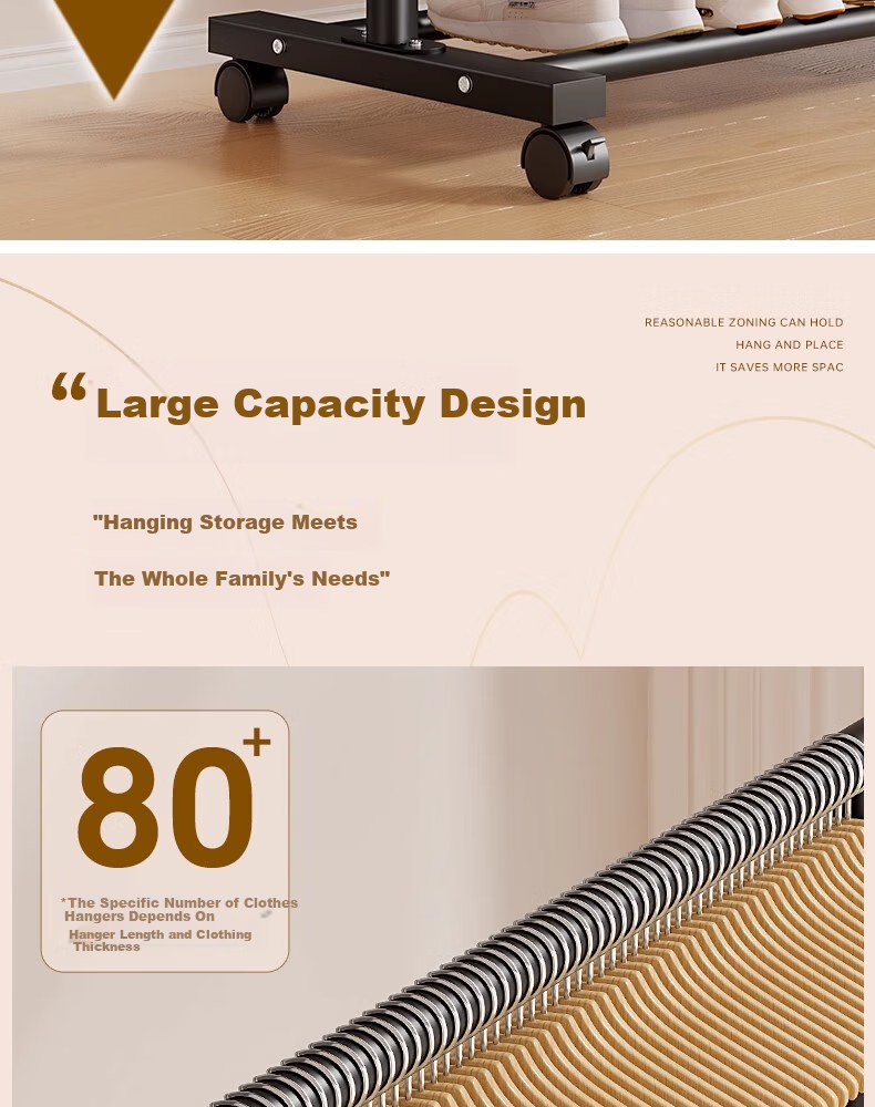 Shunyou Double Rod Floor Standing Coat Rack Indoor Mobile Clothes Hanger Storage Drying Rack Dormitory Clothes Drying Rack SY-1212 6