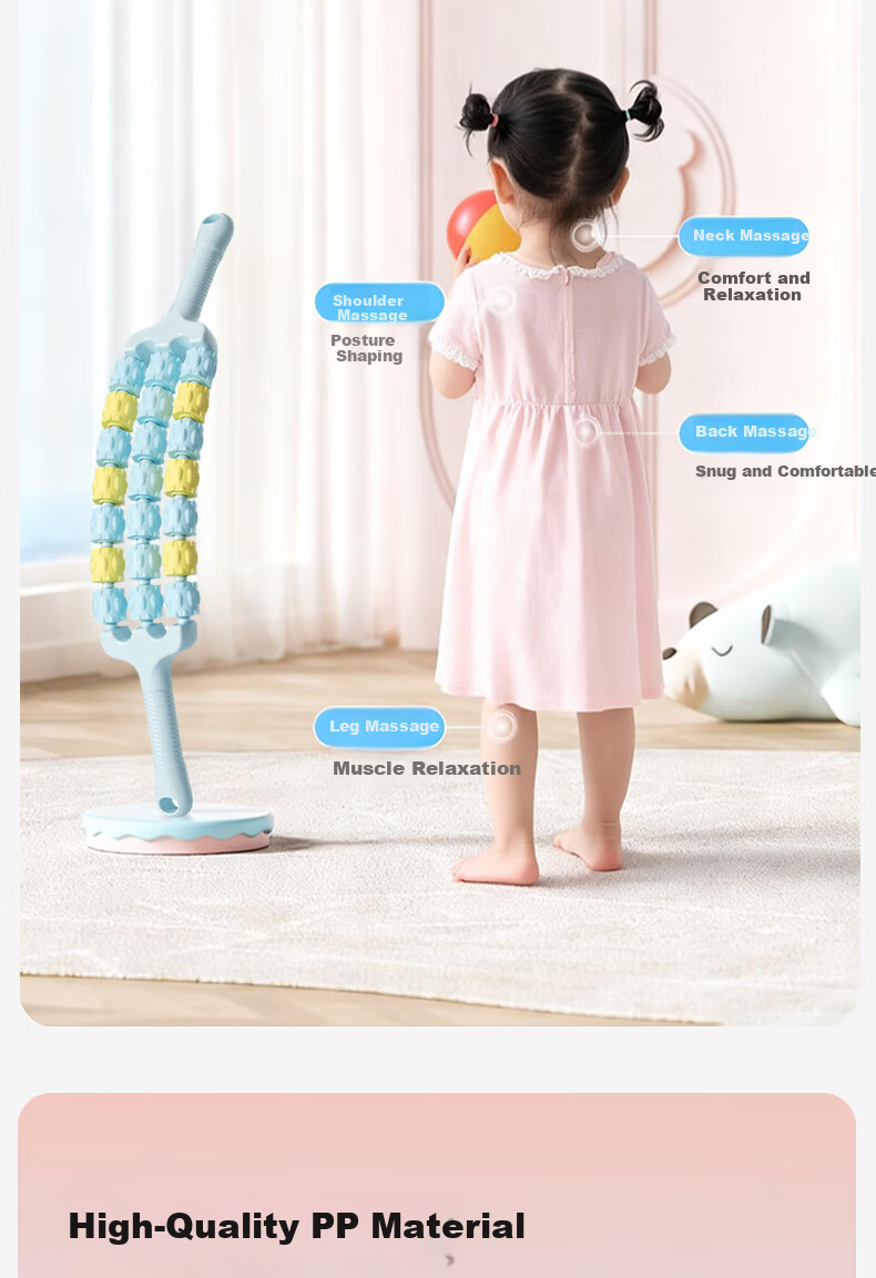 Duweike Children's Massage Stick Flexible Wolf Tooth Roller Fascia Muscle Relaxation Sensory Integration Training 4-Row Blue Yellow 7