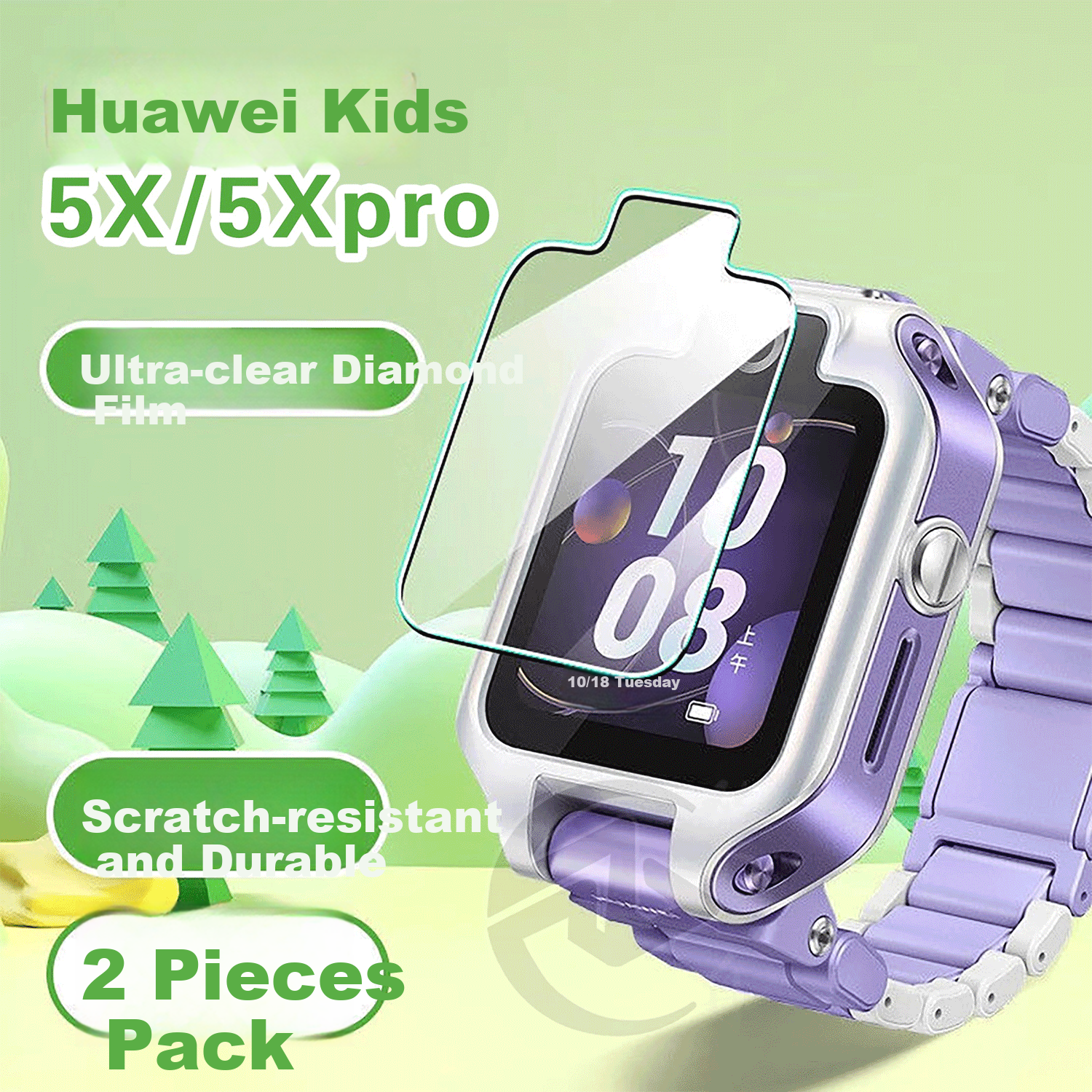 Iboann Huawei Kids Watch 5X Pro Tempered Glass Screen Protector Full Coverage HD Anti-Scratch Film