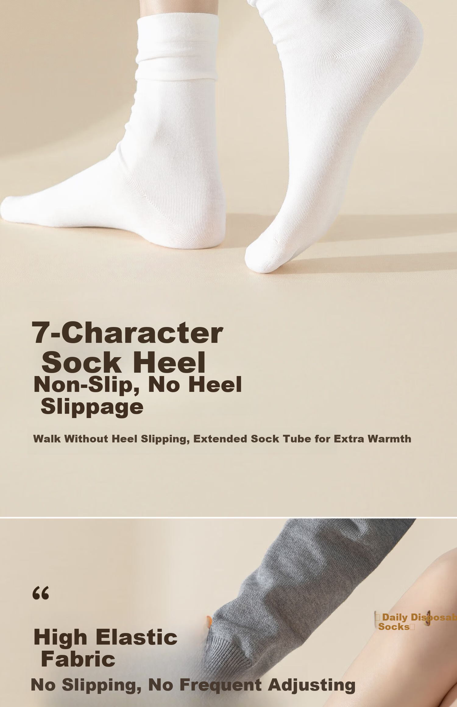 Guxu Disposable Women's Socks Travel Daily Throwaway No-Wash Autumn Winter Mid-Calf Odor-Resistant Socks 5 Pairs 8