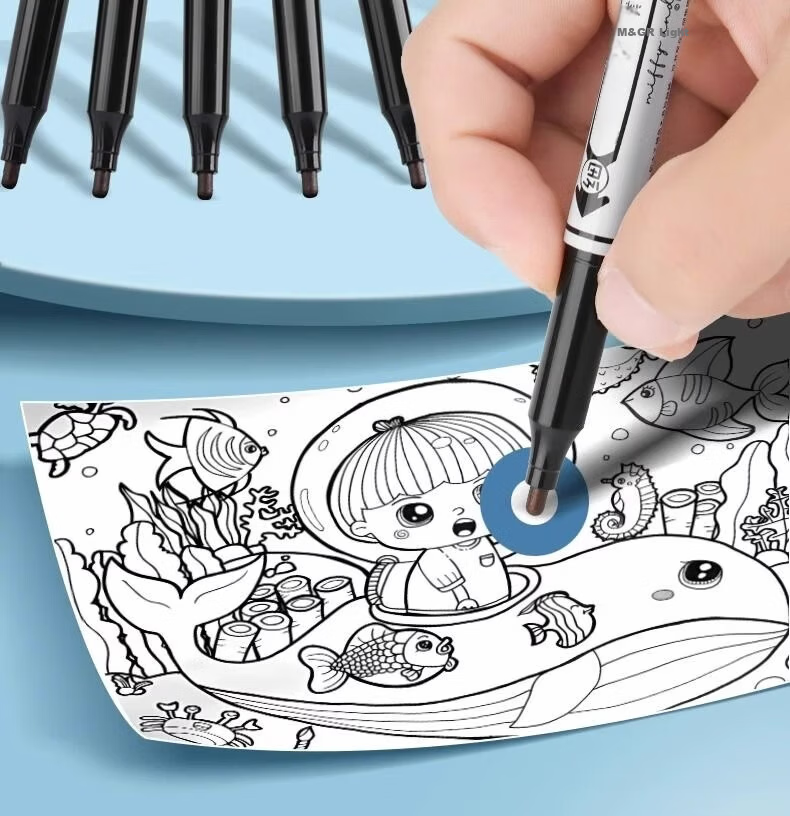 M&G M&G Black Dual-Tip Marker Pen, Waterproof Marker Oil-Based Pen, Children's Student Outlining Pen, Office Supplies, 12 Pcs SPM21302A 2