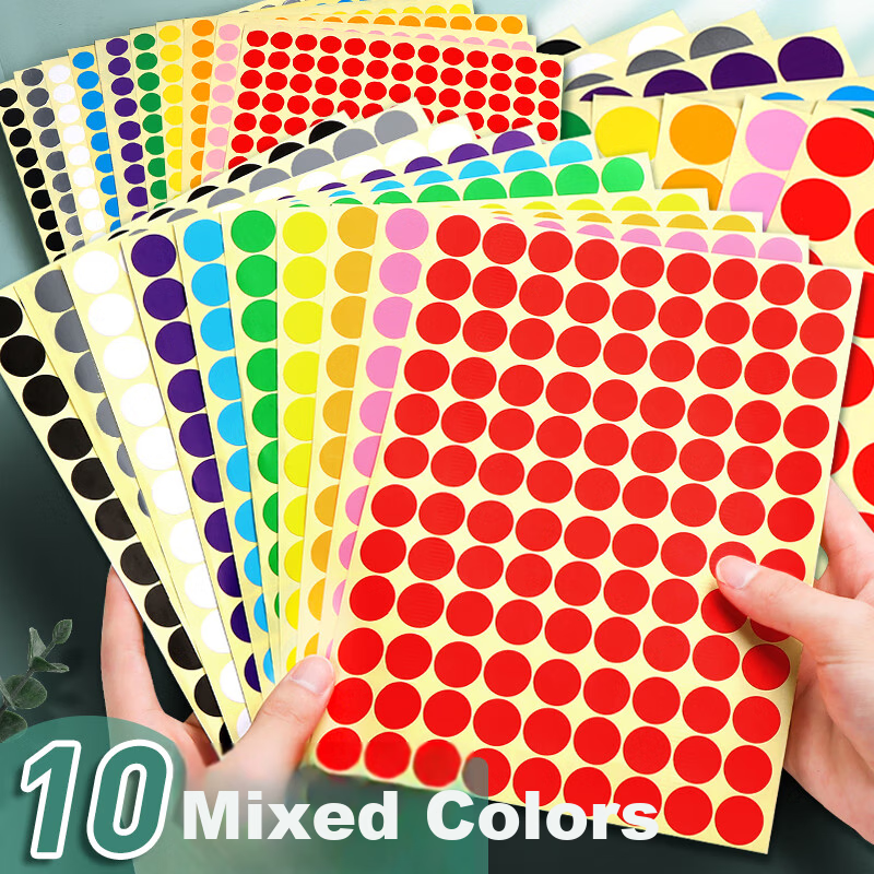 GOTOVAN Colorful Polka Dot Round Sticker Adhesive Label Paper Handwritten Small Size Round Dot Number Coding Red Large 1