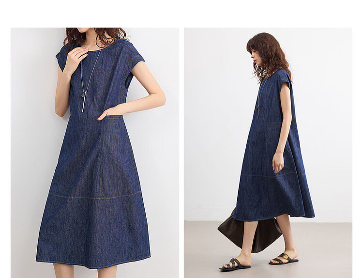 Demana Oxygen Pure Cotton Summer Vintage Washed Sleeveless Tailored Slim Fit Denim Mid-Length Dress for Women 6