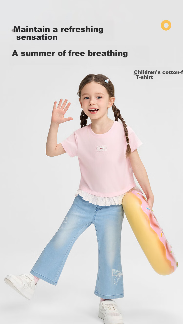 Balabala [balaOne] Kids Short Sleeve T-Shirt Girls 2026 Summer Simple and Exquisite Top 1