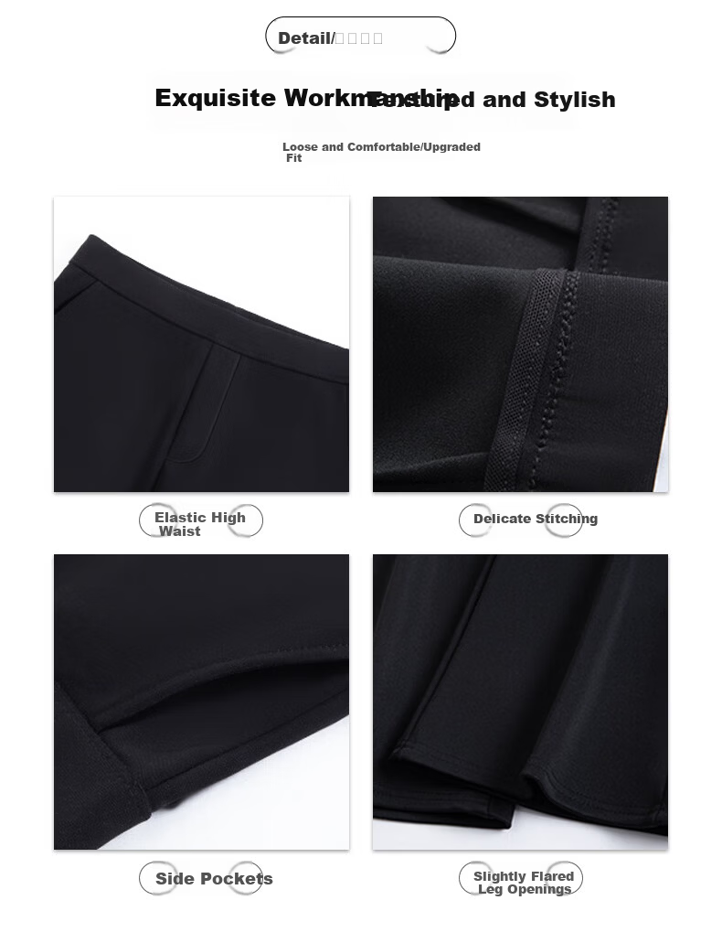FitonTon Women's Spring Summer High Waist Slimming Flared Pants Elastic Waist Trousers Casual Black Bell Bottoms 6