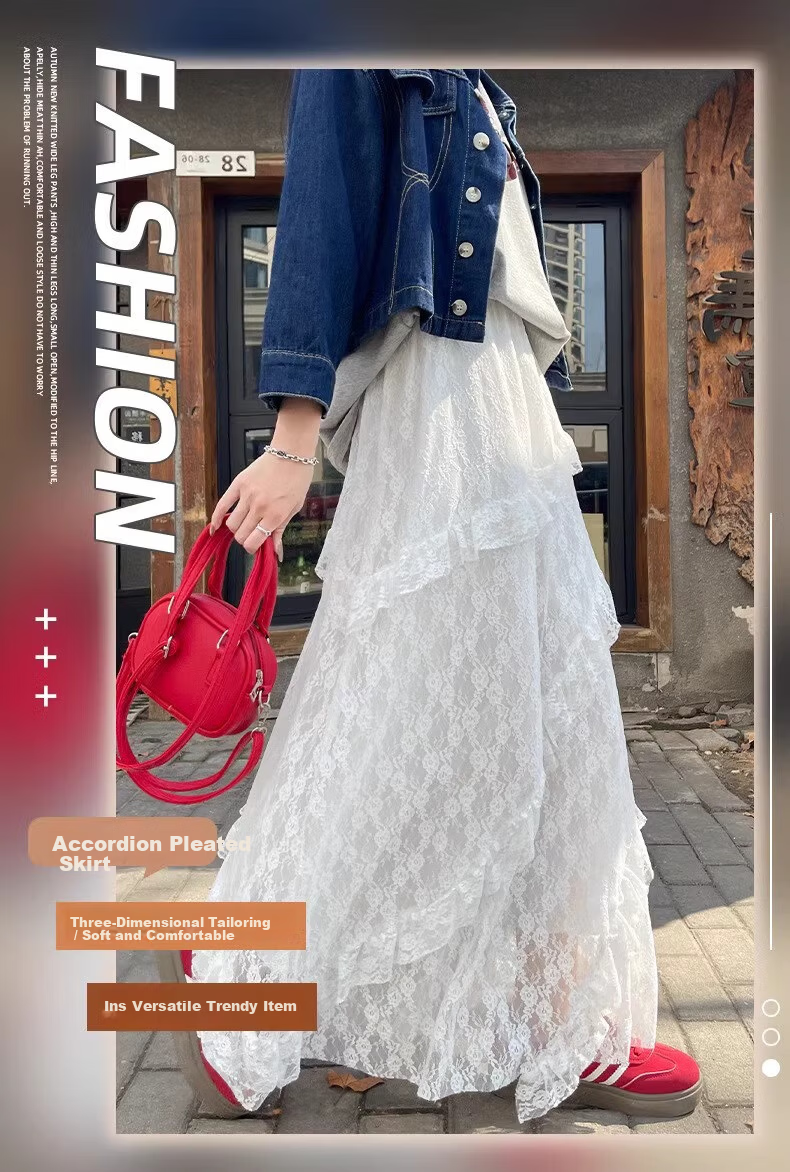 Langsha Lace High-Waist Mesh Puff Cake Skirt Women's Spring 2026 New Slimming A-Line Mid-Length Skirt 1