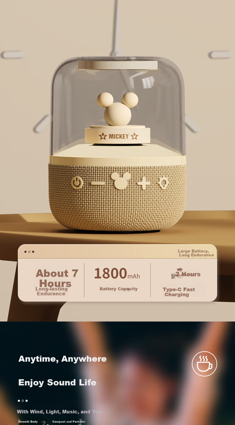 DISNEY Bluetooth Speaker Desktop Computer Ambient Light High-Quality Loud 360 Surround Stereo Minnie Gift for Boys and Girls 9